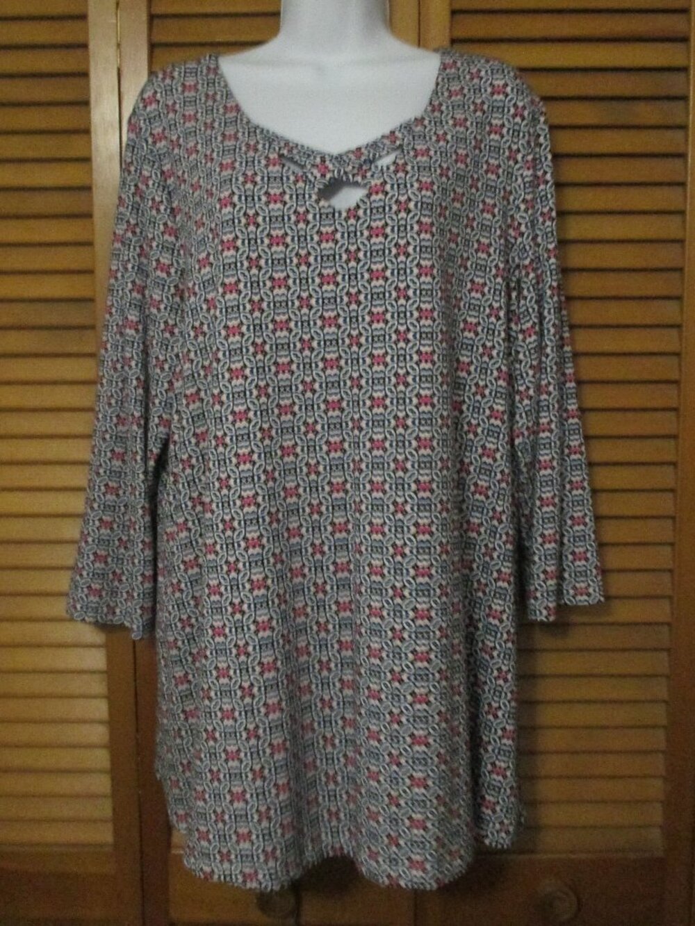 Kim Rogers tunic top black, pink, white & blue, soft & flowy like new size XL